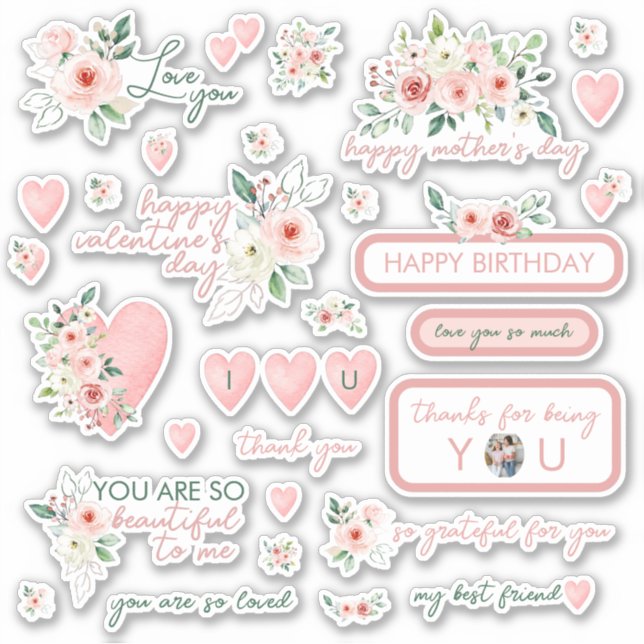 Blush Watercolor Rose Stickers  (Front)