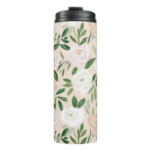 Blush Watercolor Roses and Botanical Greenery Thermal Tumbler
