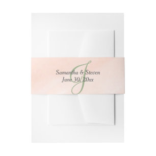 Blush Watercolor Sage Green Monogram Invitation Belly Band