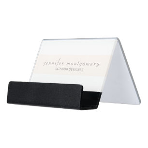 Blush Watercolor Stripe Modern Script Desk Business Card Holder