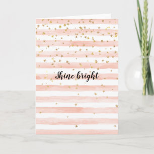 Blush Watercolor Stripes Gold Stars Card