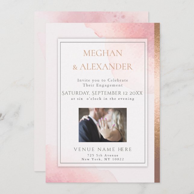 Blush Watercolor Wash Engagement Photo Frame Invitation (Front/Back)