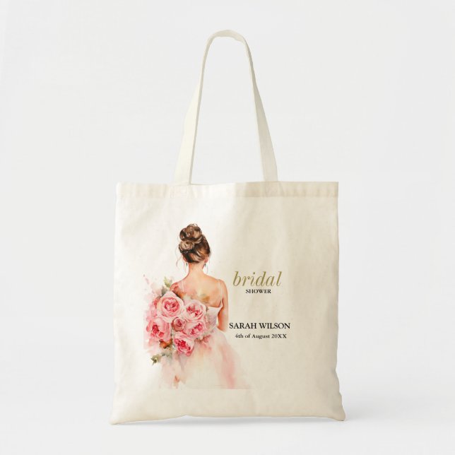 Blush Watercolor Wedding Gown Bridal Shower  Tote Bag (Front)