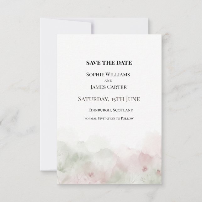 Blush Watercolor Wedding Save The Date (Front)