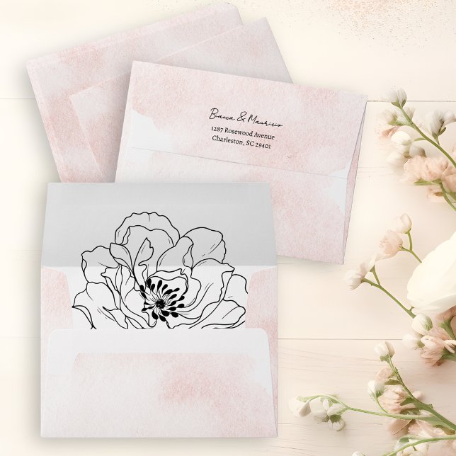 Blush Watercolor with Elegant Black Flora Envelope (Blush Watercolor with Elegant Black Flora Envelope)