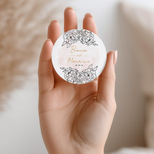 Blush Watercolor with Elegant Black Floral Classic Round Sticker