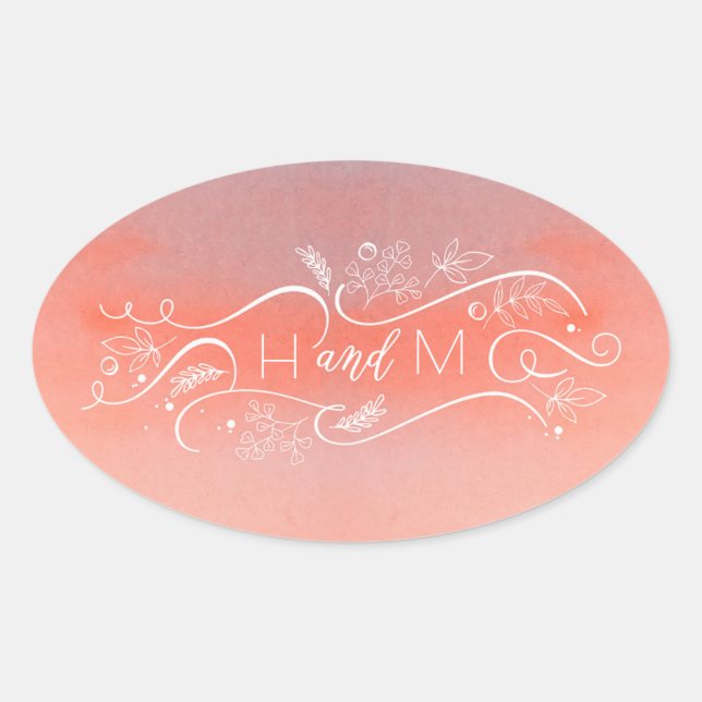 Blush Watercolors Elegant Modern Wedding Oval Sticker (Front)