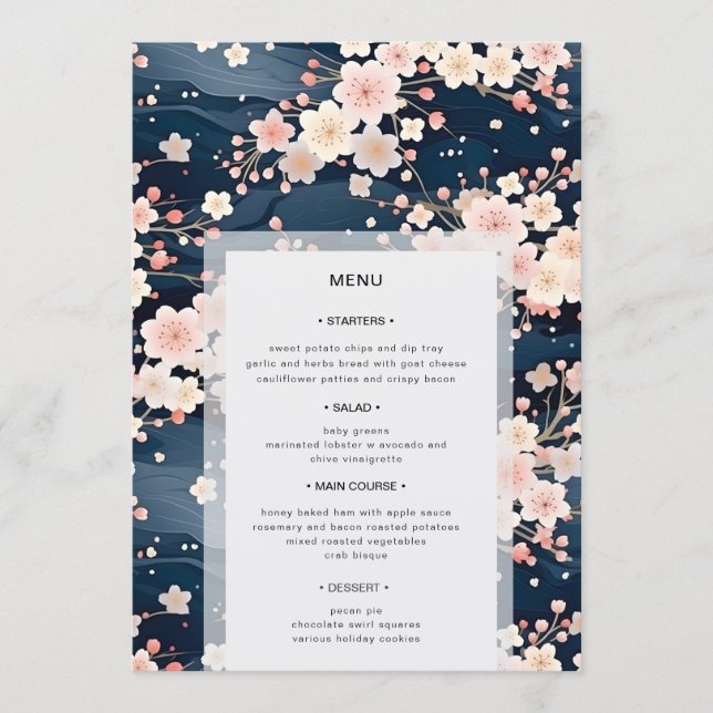 Blush Waves Sakura Blossom Modern Wedding Menu (Front)