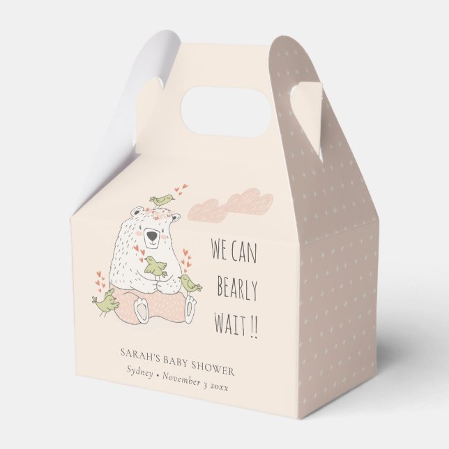 Blush We Can Bearly Wait Bear Birds Baby Shower Favour Box (Front Side)