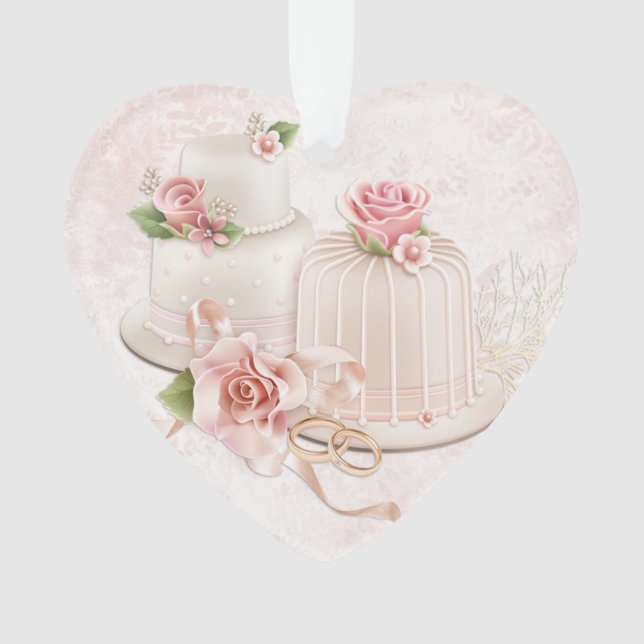 Blush Wedding Cakes with Roses, Bridal Shower Ornament (Front)