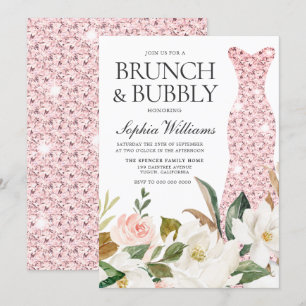 Blush Wedding Dress Bridal Shower Brunch & Bubbly  Invitation