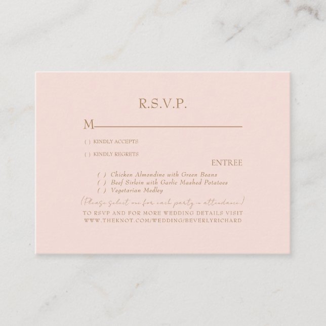 Blush Wedding Gold Text RSVP Enclosure Card (Front)