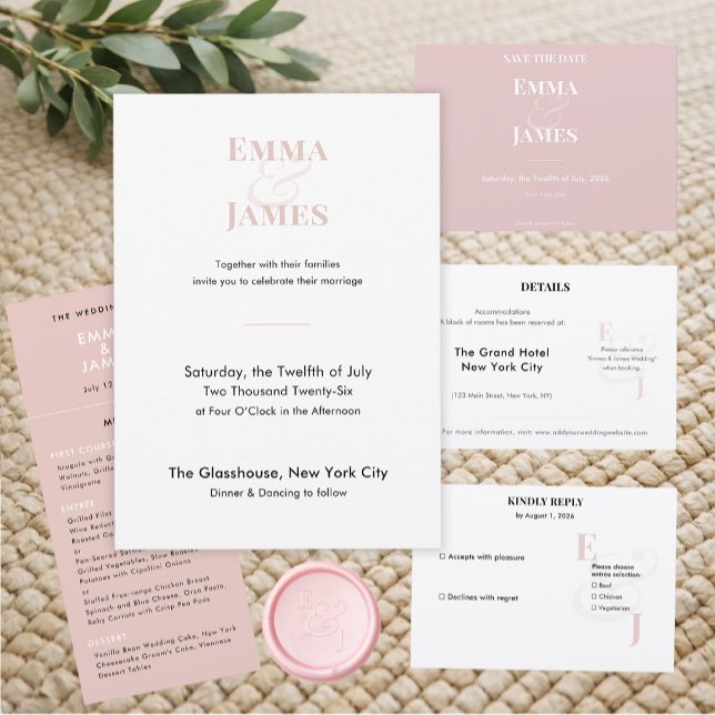 Blush Wedding | Hotel | QR Code Enclosure Card (Soft blush details card with modern minimalist typography for romantic event info.)