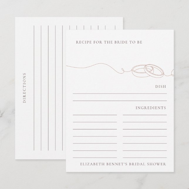 Blush Wedding Rings Bridal Shower Recipe Request  Postcard (Front/Back)