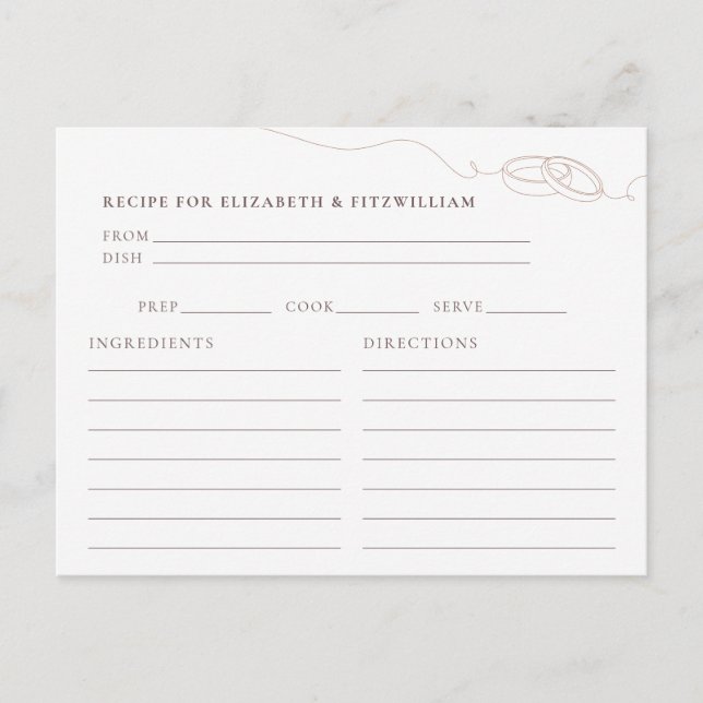 Blush Wedding Rings Bridal Shower Recipe Request  Postcard (Front)