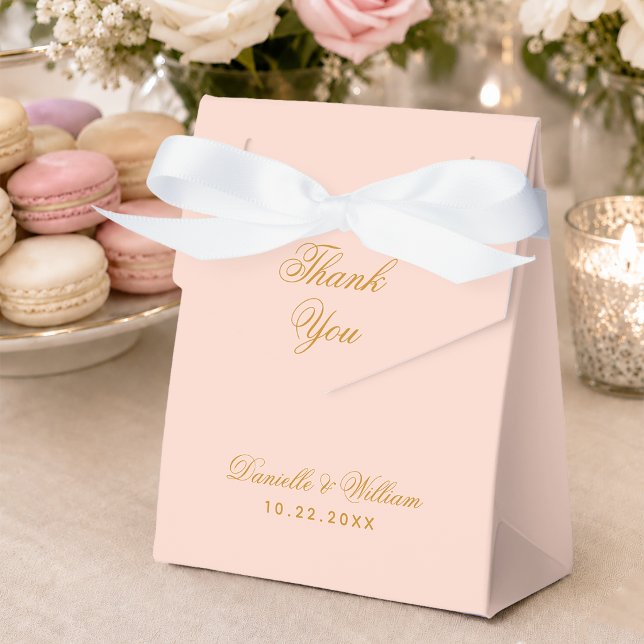 Blush Wedding Simple Pink Golden Script Thank You  Favour Box (Creator Uploaded)