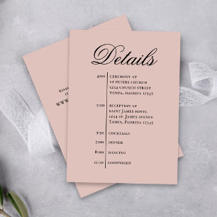 Blush Wedding Timeline Details Simple RSVP Enclosure Card