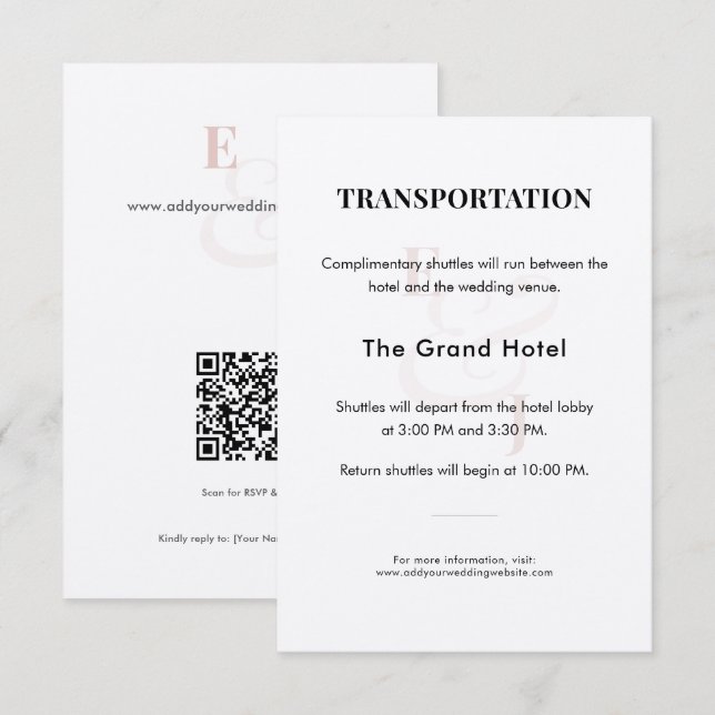 Blush Wedding Transportation Details Card | QR (Front/Back)
