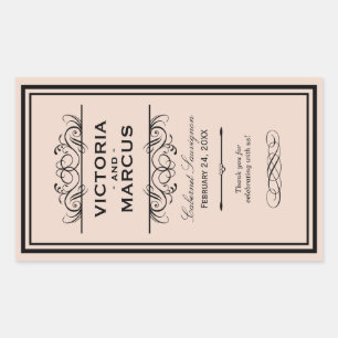 Blush Wedding Wine Bottle Monogram Rectangular Sticker