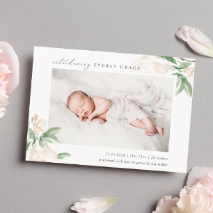 Blush Whisper Floral Photo Birth Announcement