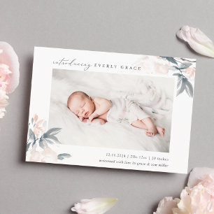 Blush Whisper Floral Photo Birth Announcement