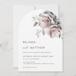 Blush White 3D Roses Simple Wedding Invitation