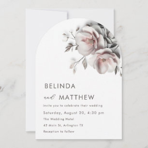 Blush White 3D Roses Simple Wedding Invitation