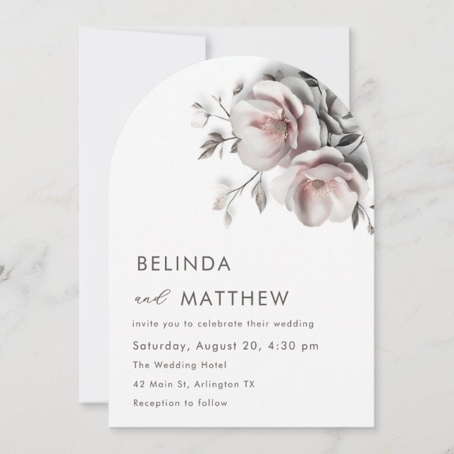 Blush White 3D Roses Simple Wedding Invitation (Front)