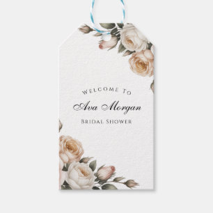 Blush White and Gold Floral Bridal Shower Thanks Gift Tags