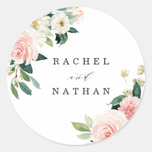Blush White Bloom Floral Personalised Classic Round Sticker