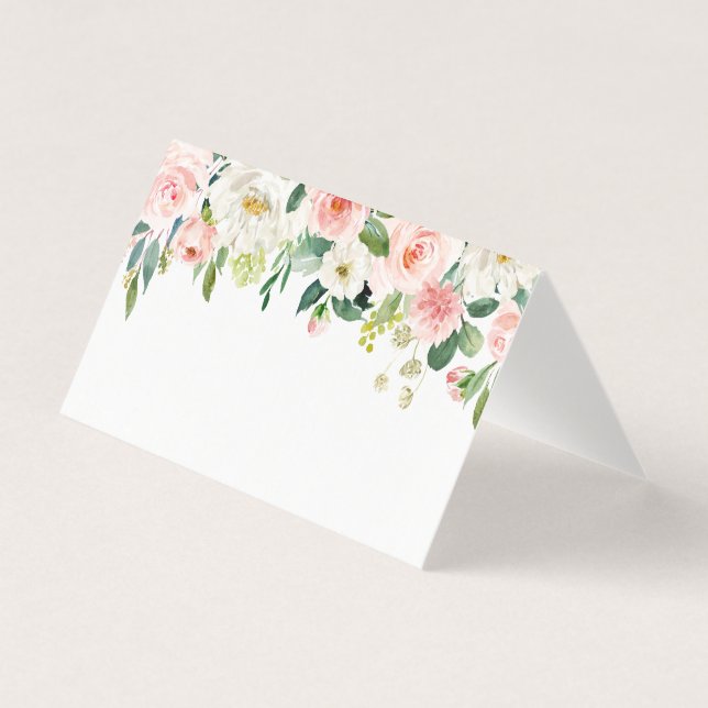 Blush White Bloom Floral Table Place Card (Front)