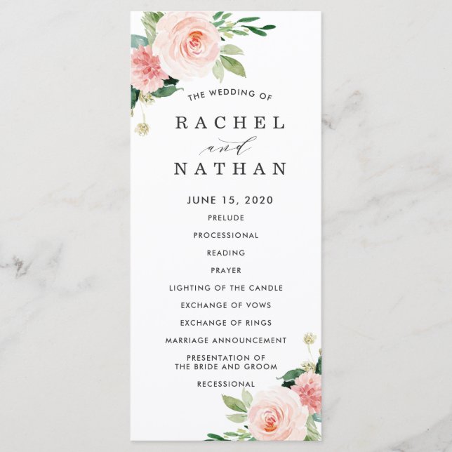 Blush White Bloom Floral Wedding Program Programme (Front)