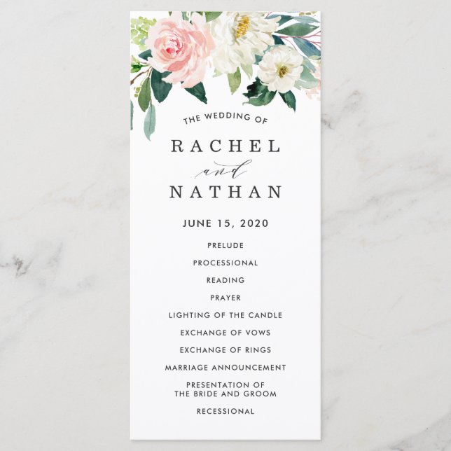 Blush White Bloom Floral Wedding Program Programme (Front)