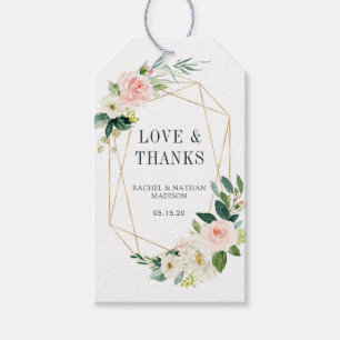 Blush White Bloom Gold Frame Wedding Thank You Gift Tags