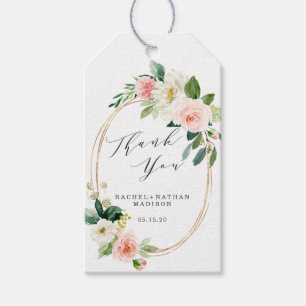 Blush White Bloom Gold Frame Wedding Thank You Gift Tags