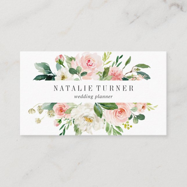 Blush White Bloom Watercolor Business Card (Front)