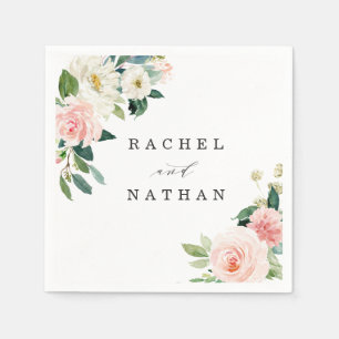 Blush White Bloom Watercolor Floral Wedding Napkin