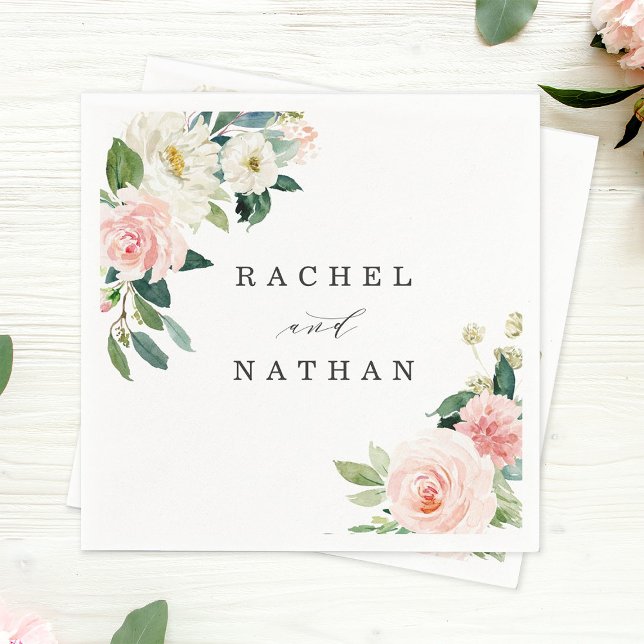 Blush White Bloom Watercolor Floral Wedding Napkin (Creator Uploaded)