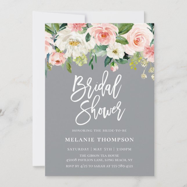 Blush White Botanical Floral Bridal Shower Invitation (Front)