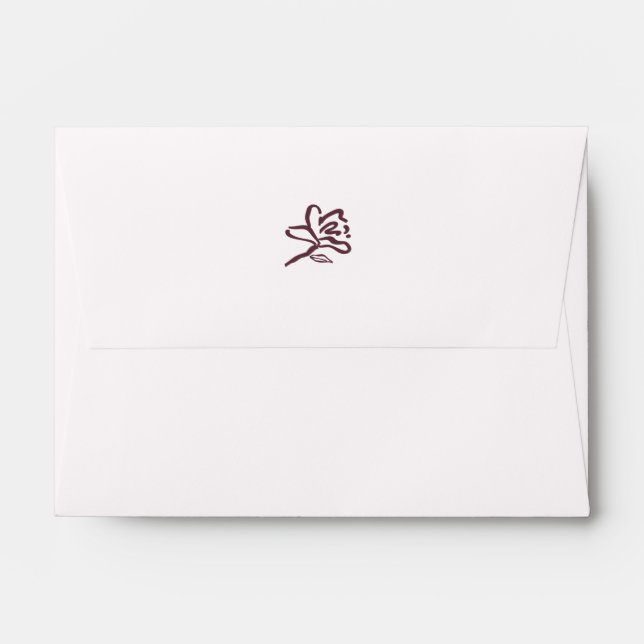 Blush White & Burgundy Simple Floral Wedding Envelope (Back (Top Flap))