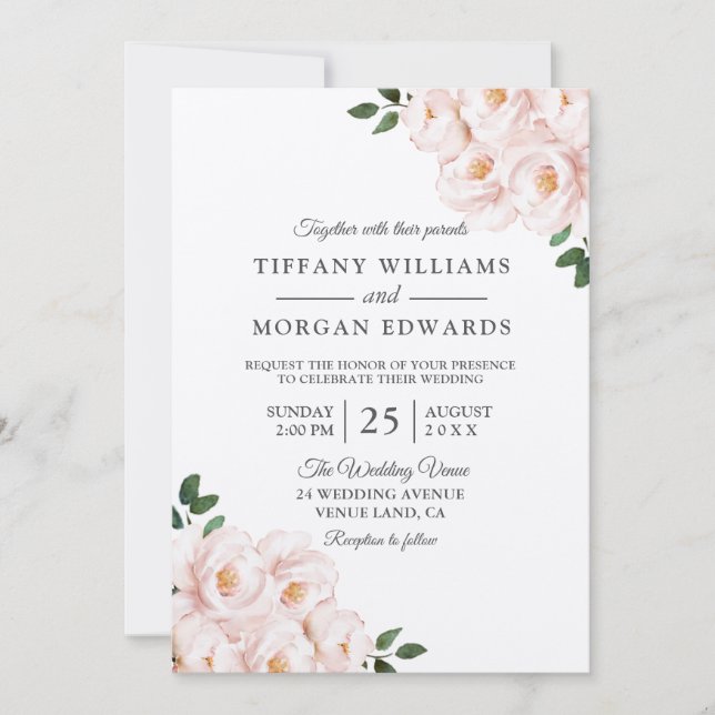 Blush & White Elegant All Seasons Wedding Invitation (Front)