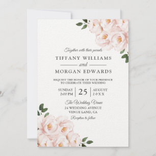 Blush & White Elegant All Seasons Wedding Invitation