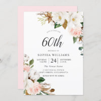 Blush & White Elegant Flowers 60th Birthday Party