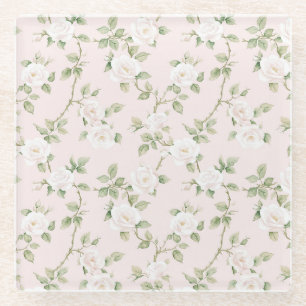 Blush White Floral Glass Coaster