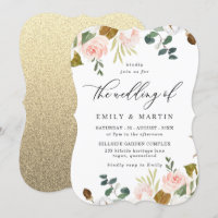 Blush & White Floral Gold Glitter Wedding