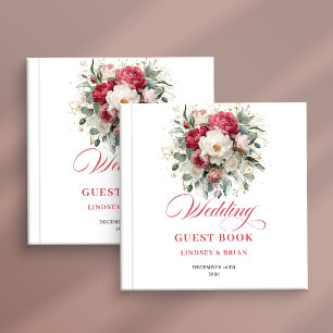 Blush white floral wedding guest book sign custom