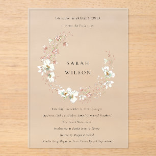 Blush White Floral Wreath Bridal Shower Invite Acrylic Invitations