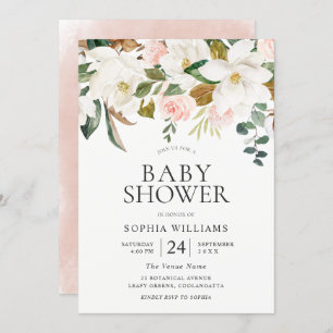 Blush & White Florals Beautiful Baby Shower Invitation