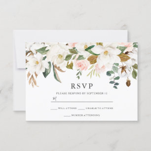 Blush & White Florals Elegant Modern Wedding RSVP Card