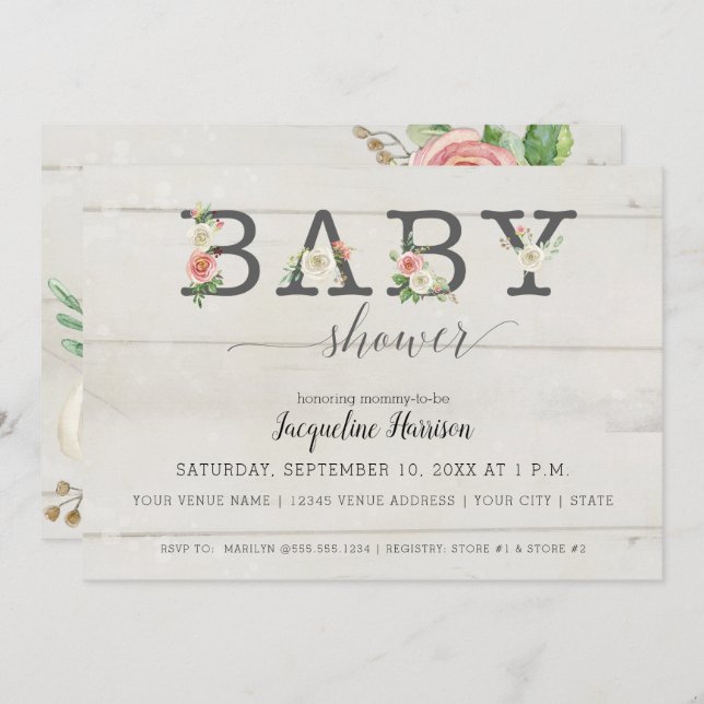 Blush White Florals | Girl Baby Shower Invitation (Front/Back)